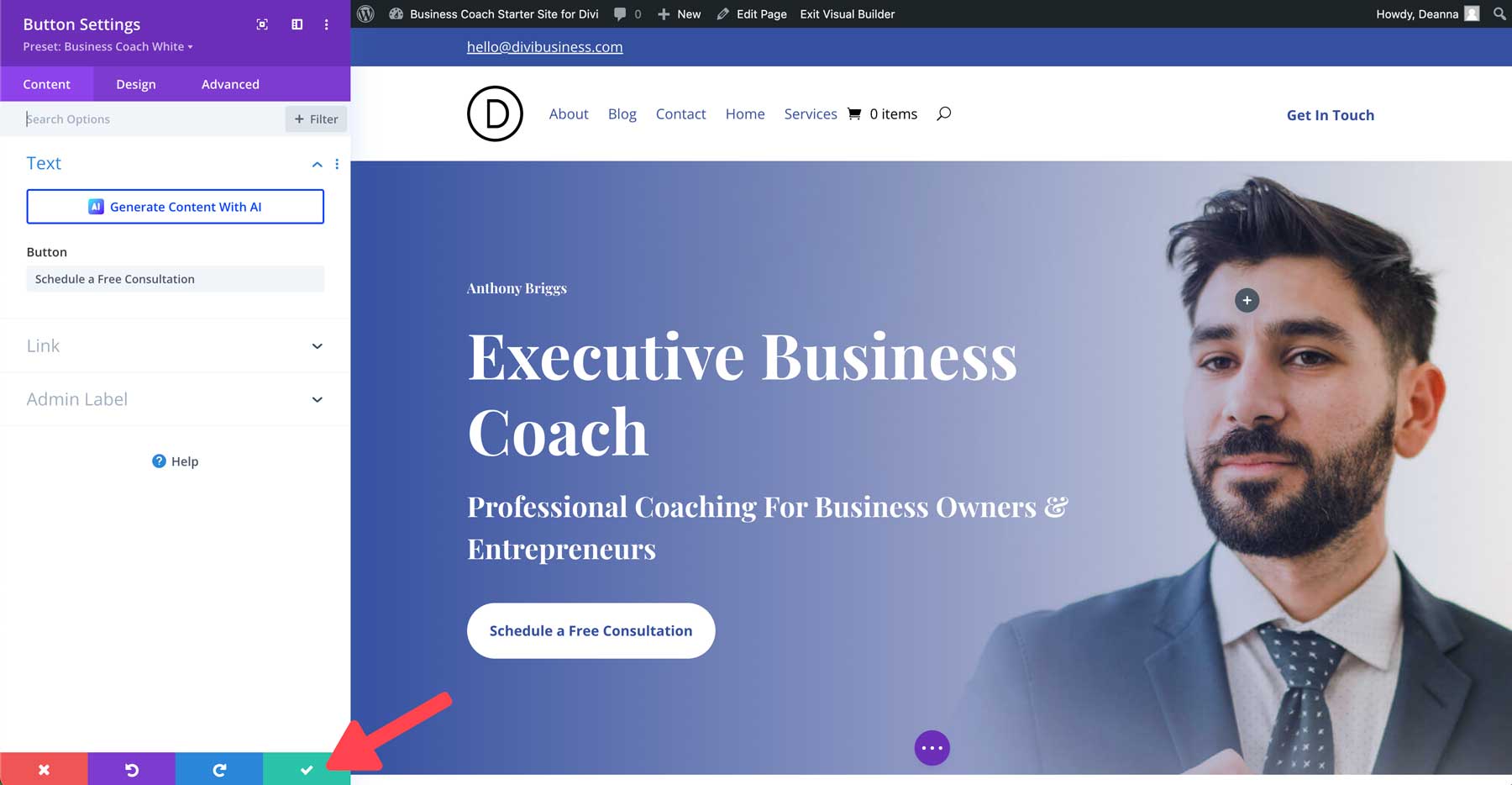 business coach starter site for Divi