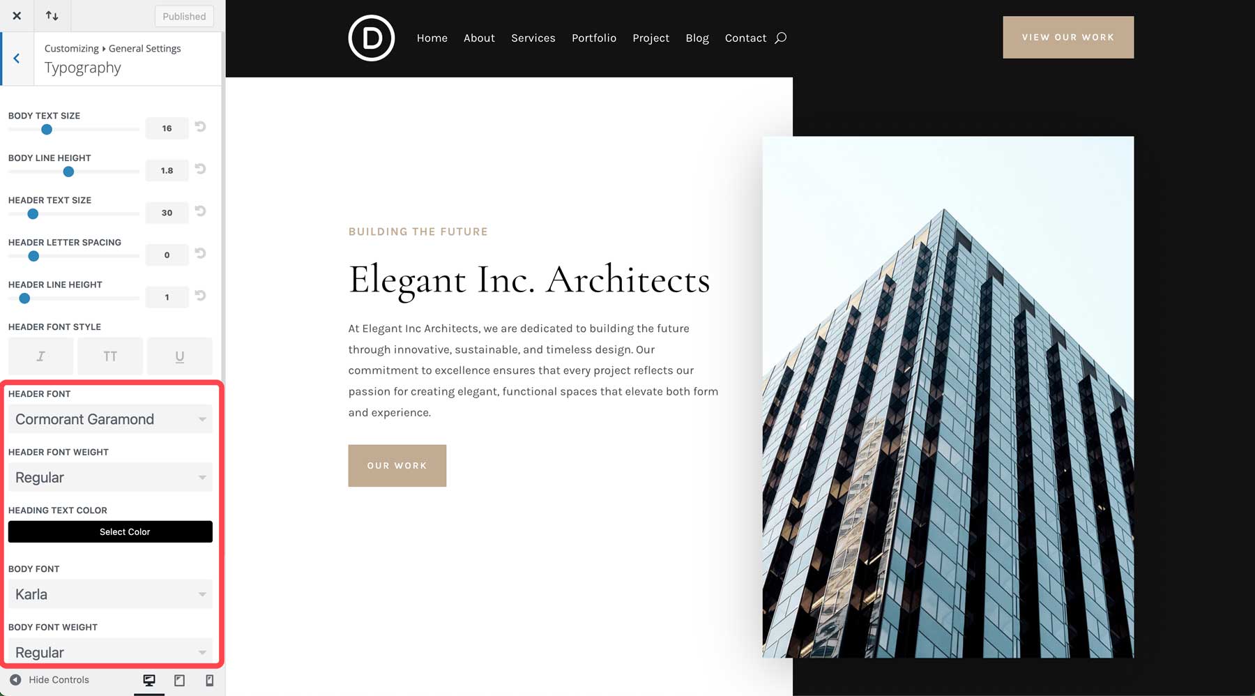 Architect starter site for Divi