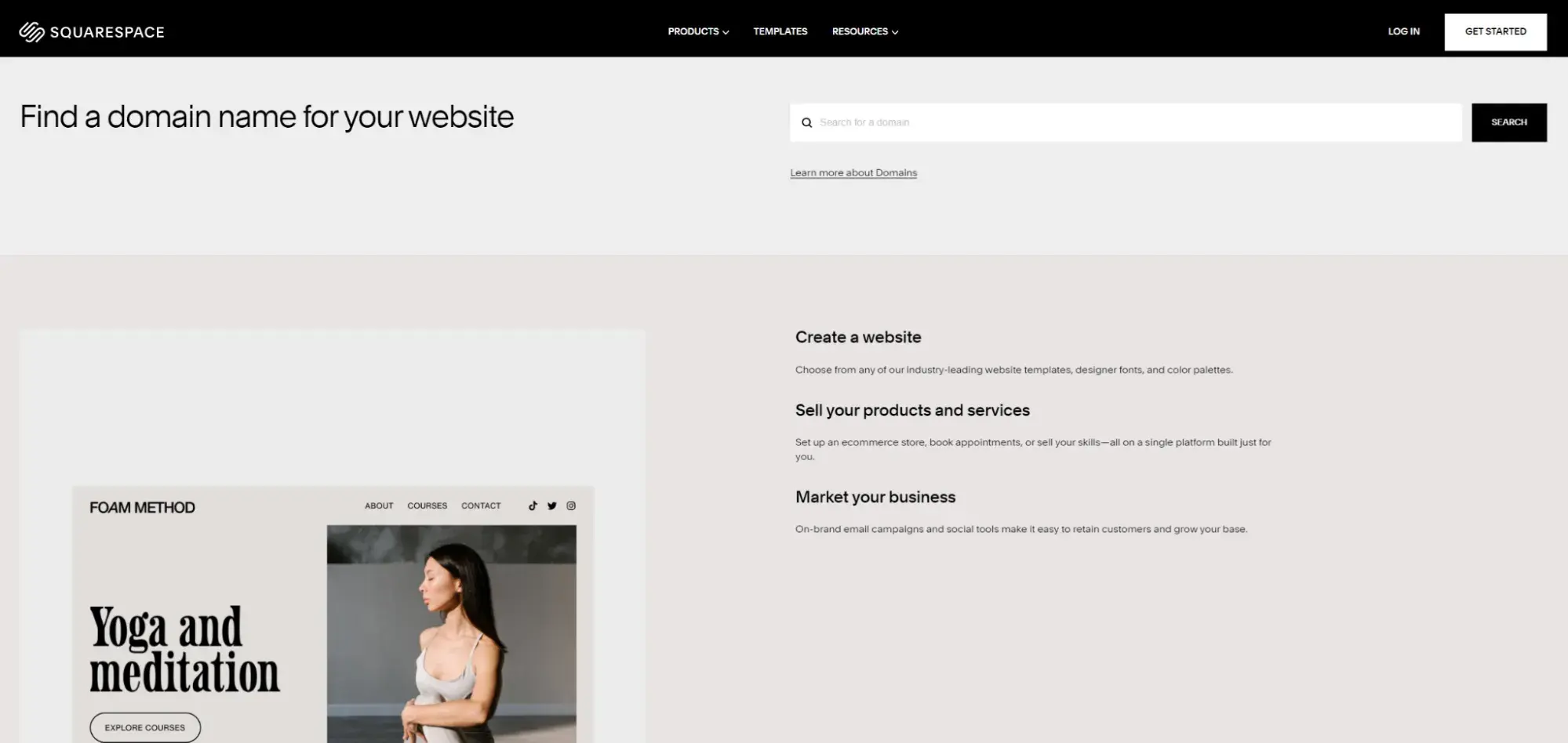 Screenshot of the Squarespace homepage demonstrating easing into CTAs