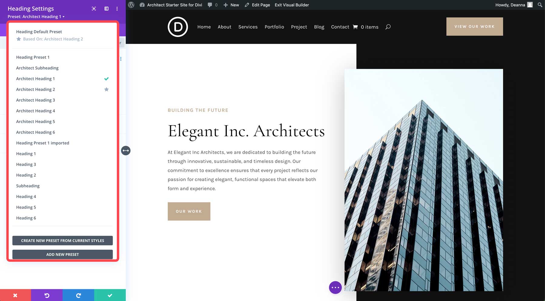 Architect starter site for Divi