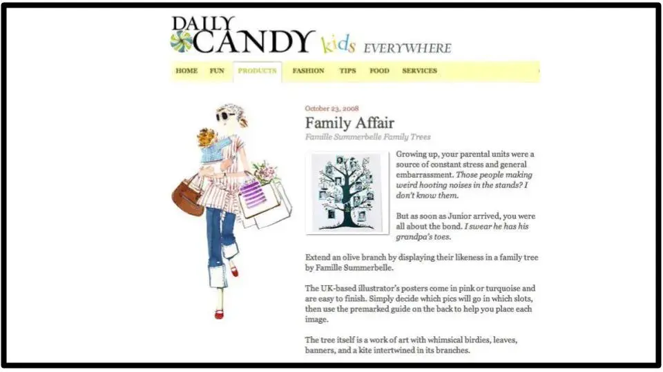 A screenshot of the DailyCandy website from 2008