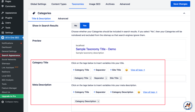 All in One SEO Taxonomies Settings