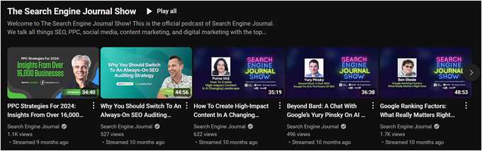 Search Engine Journal's YouTube channel