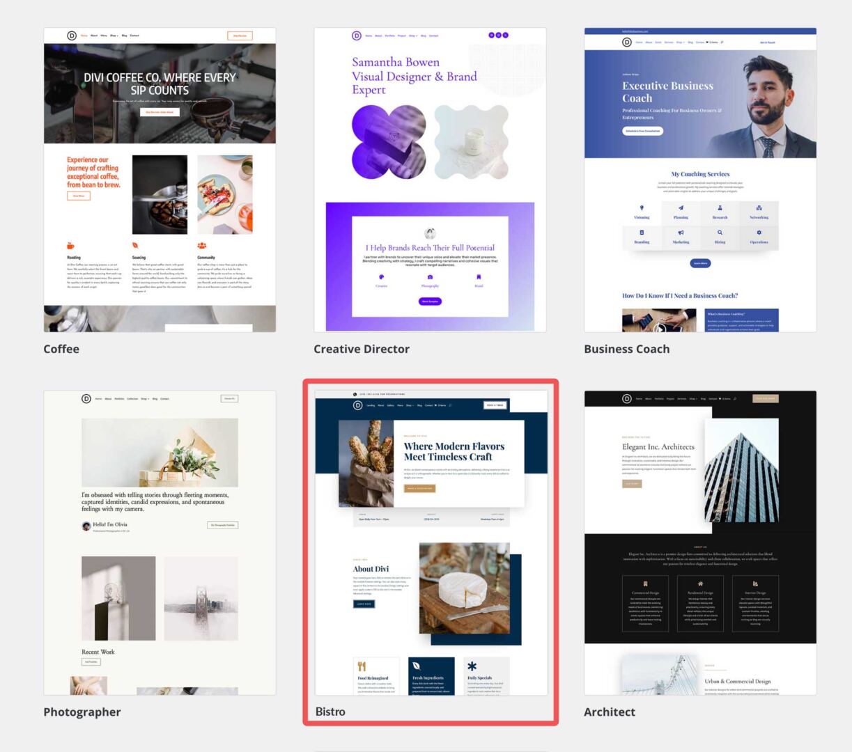 bistro starter site for Divi