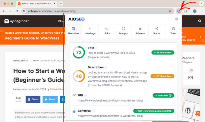 The AIOSEO Chrome Extension