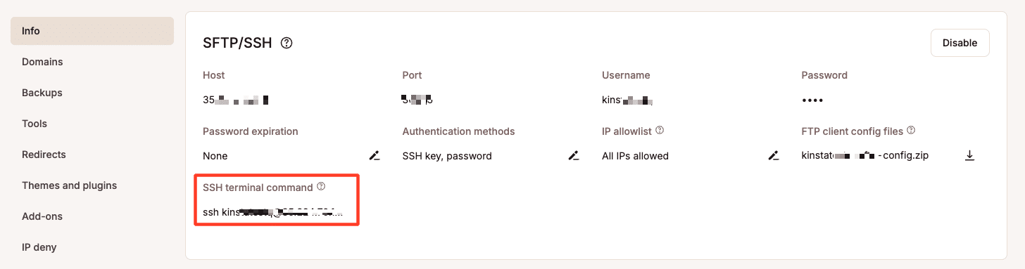 SSH terminal command MyKinsta.