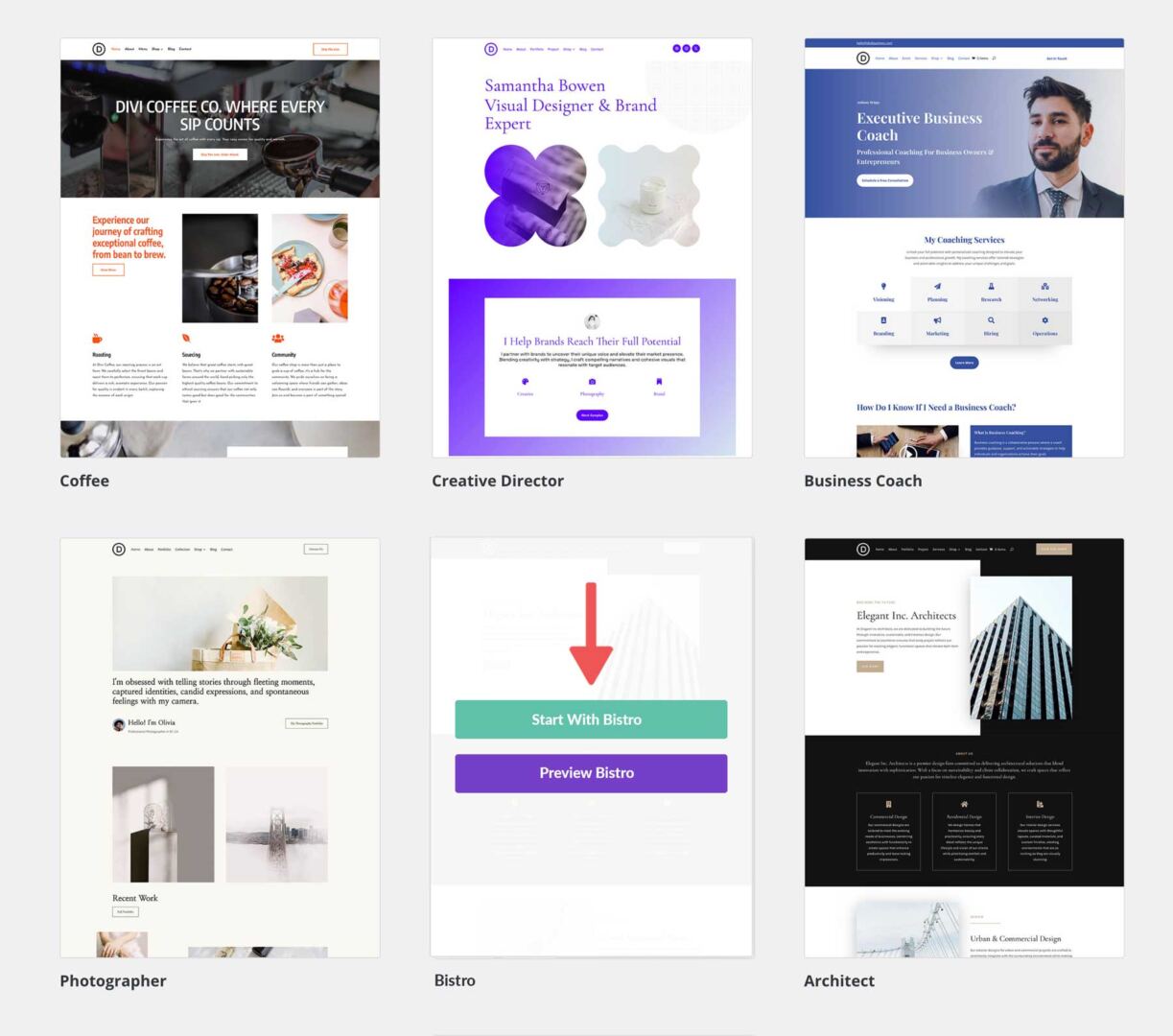 bistro starter site for Divi