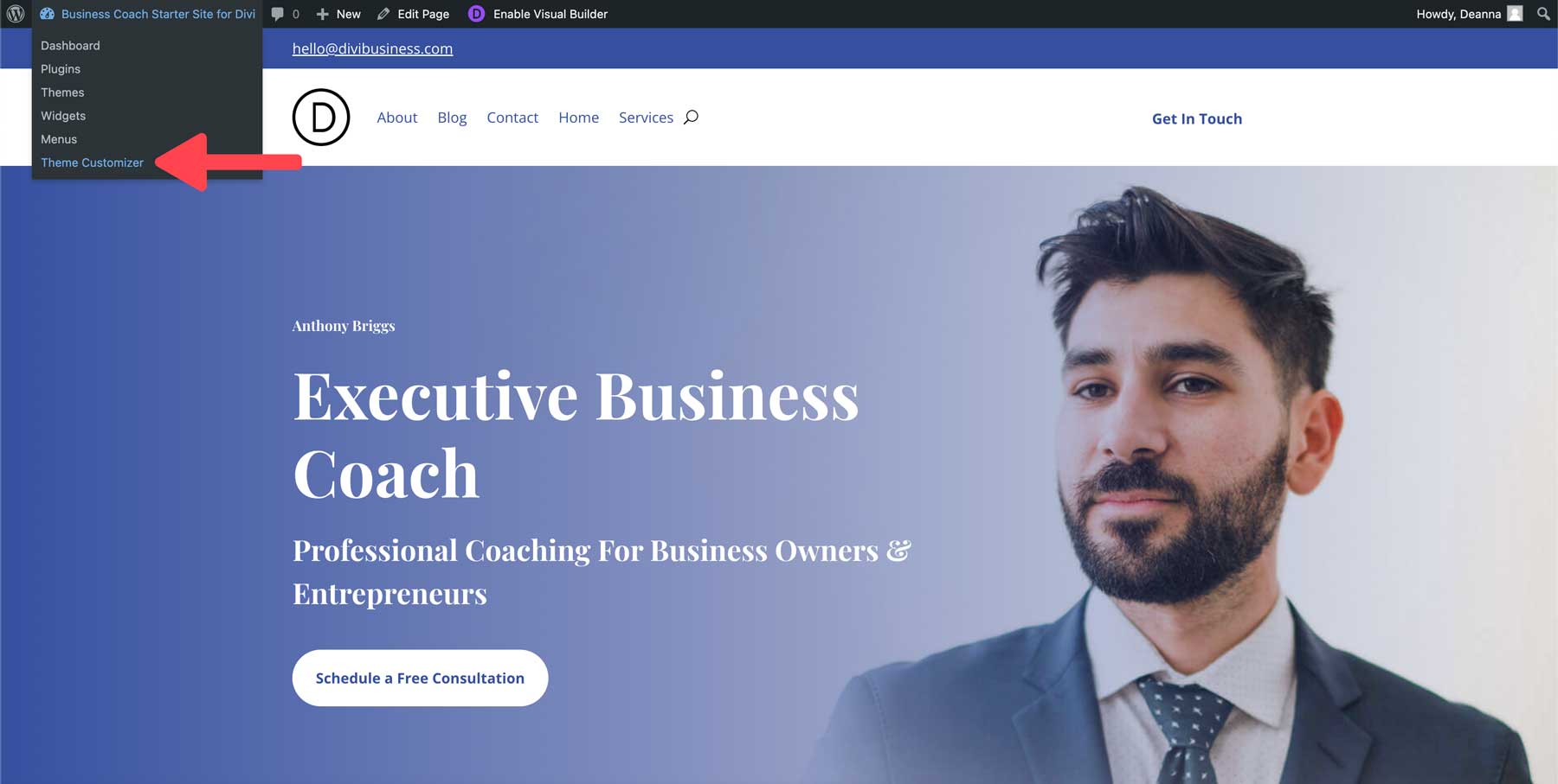 business coach starter site for Divi