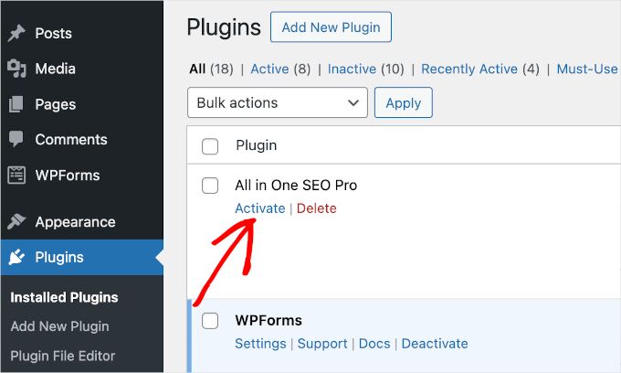 The Activate button under a plugin's name