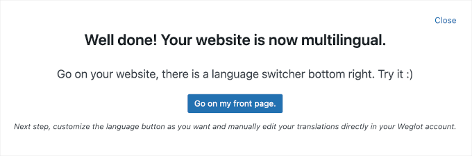 Weglot's success message