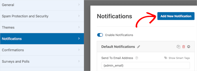 The Add New Notifications on WPForms' notifications settings area