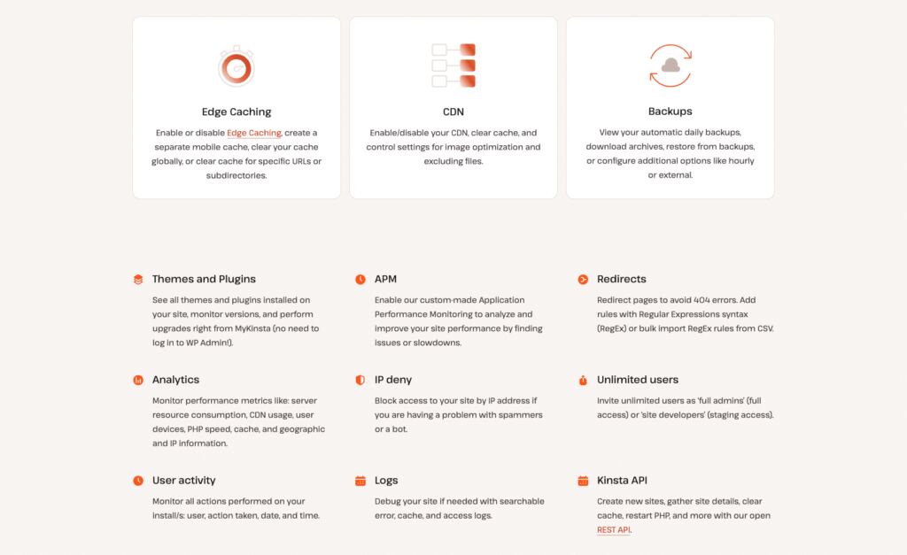 MyKinsta tools and features