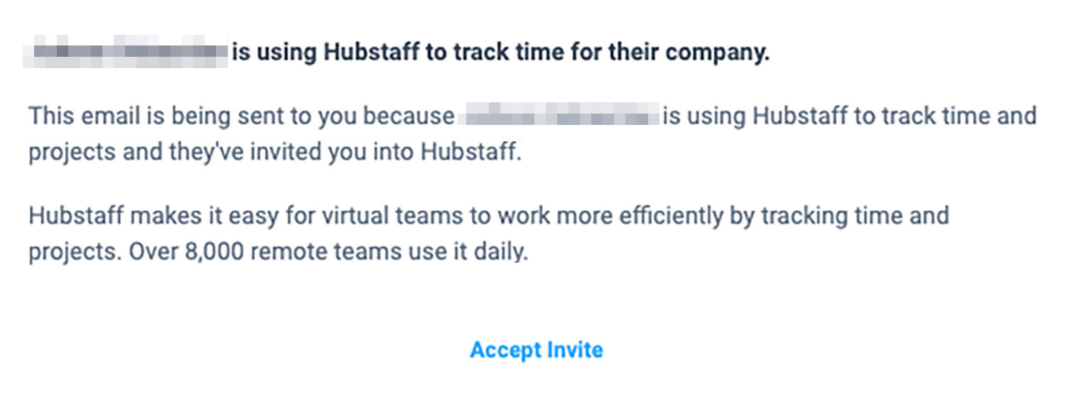 Accepting invite email to join organization in Hubstaff