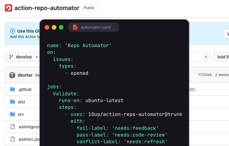 Action Repo Automator in use