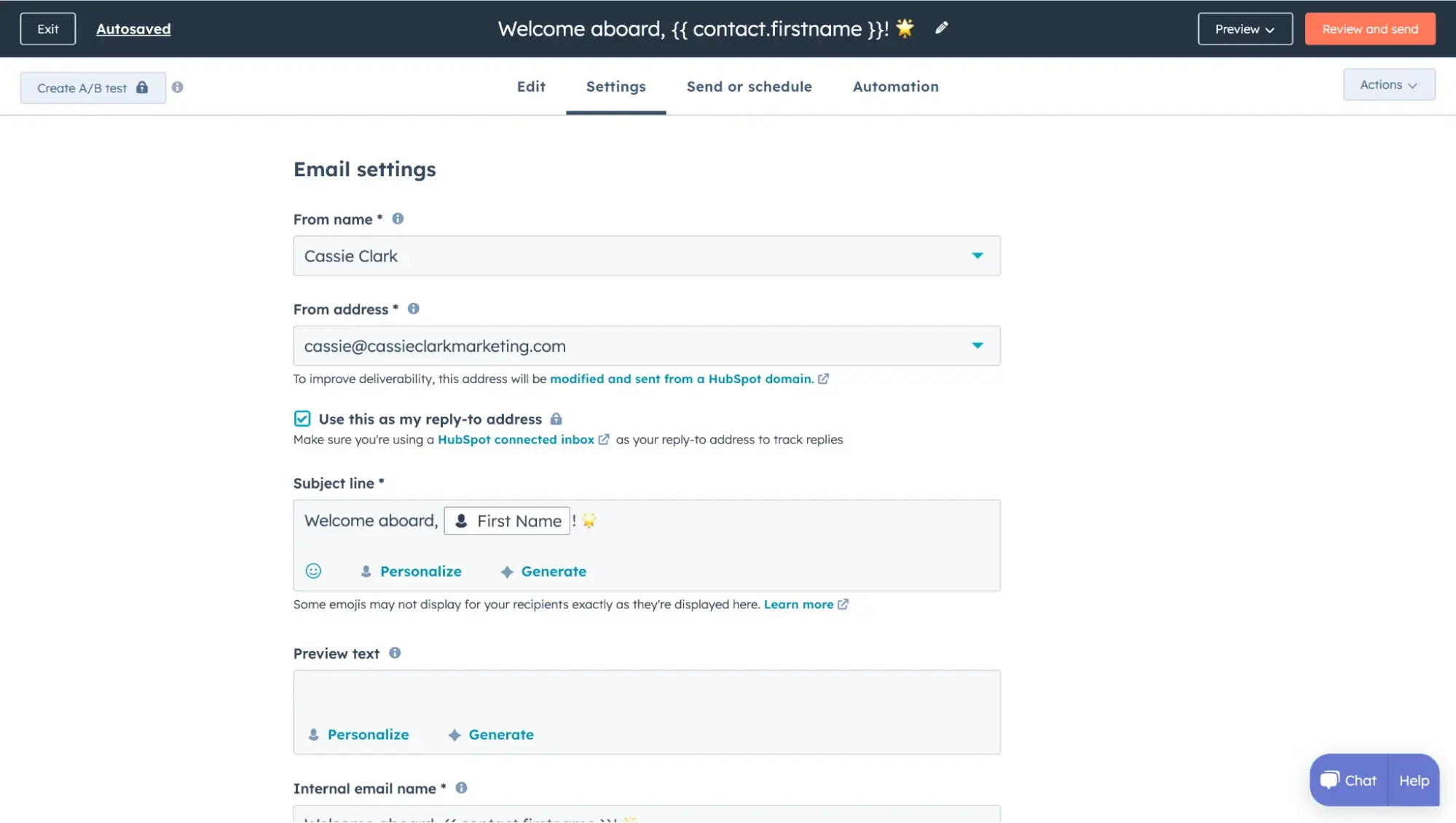 screenshot of HubSpot’s interface