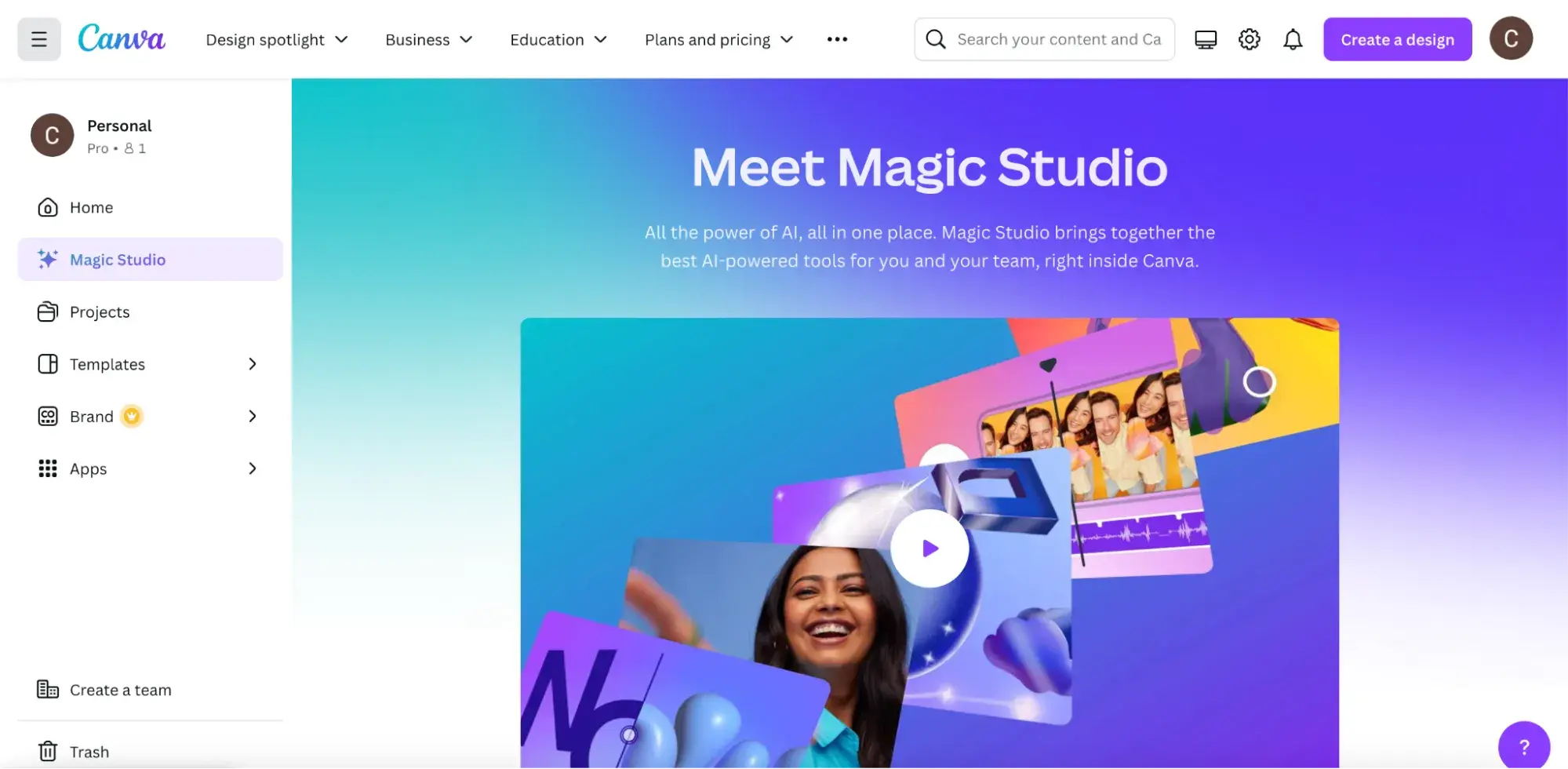 Screenshot of Canva’s Magic Studio