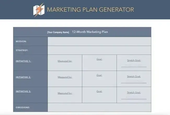 Screenshot of a sample marketing plan HubSpot’s marketing plan generator would produce