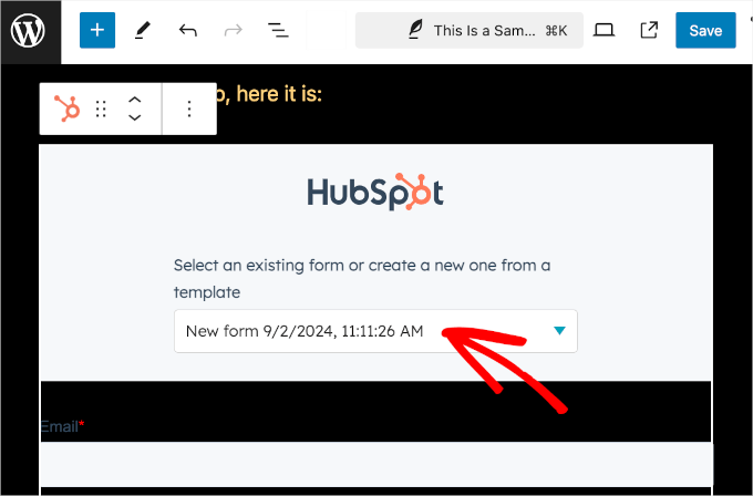 HubSpot form embedded