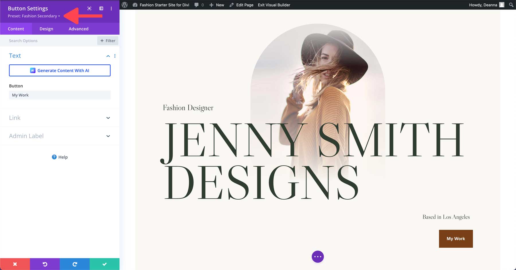 fashion starter site for Divi