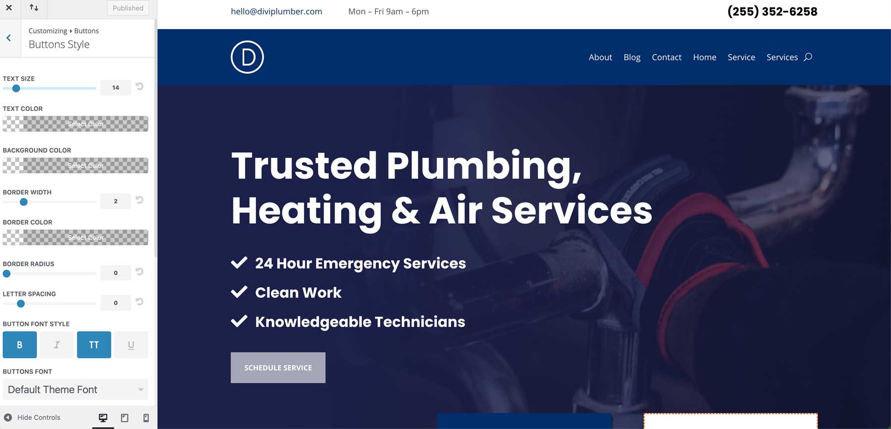 plumber starter site for divi