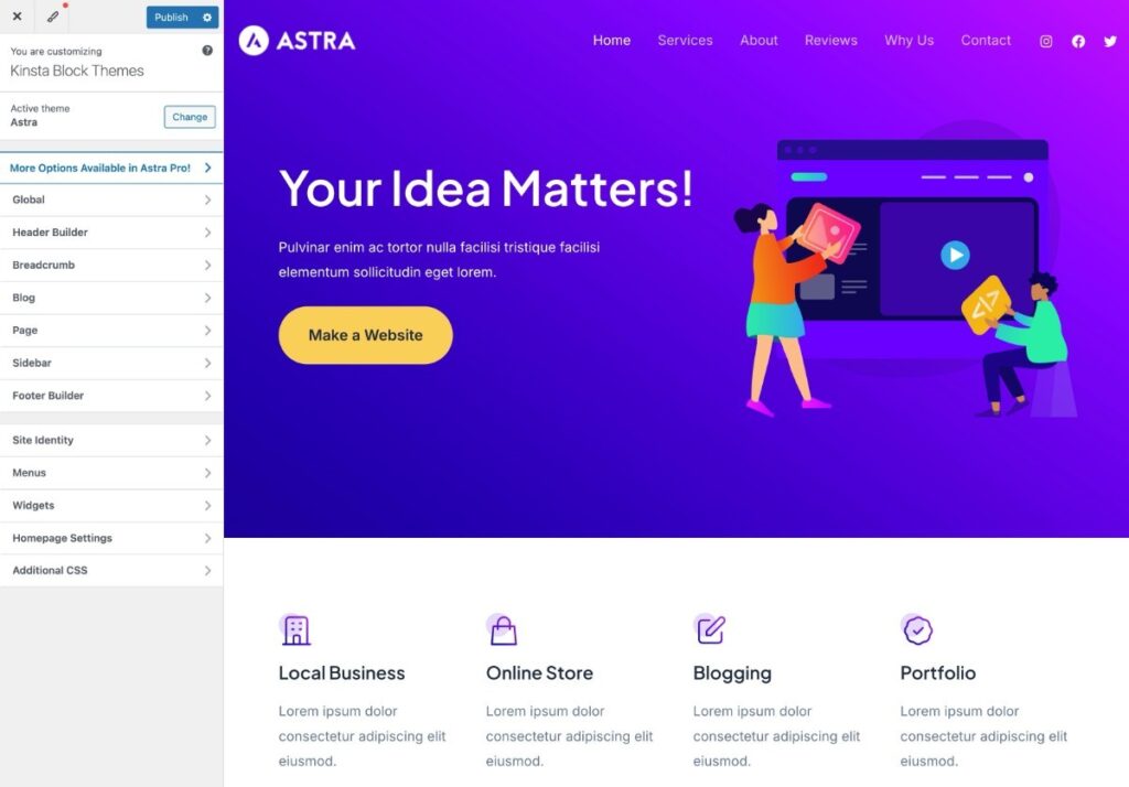 An example of a classic WordPress theme using the Astra theme