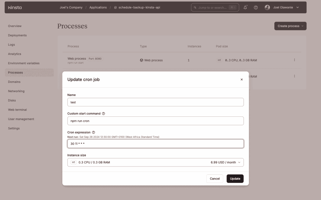 Scheduling backups for more than one websites with Kinsta API