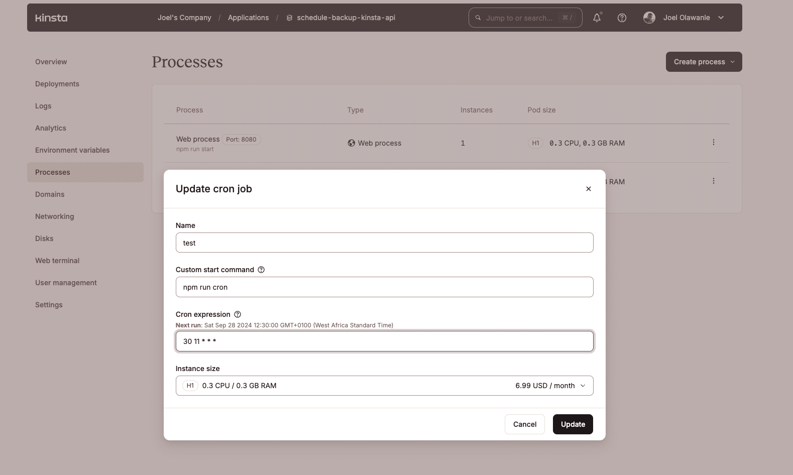 Setting up a cron job in Kinsta's Application Hosting