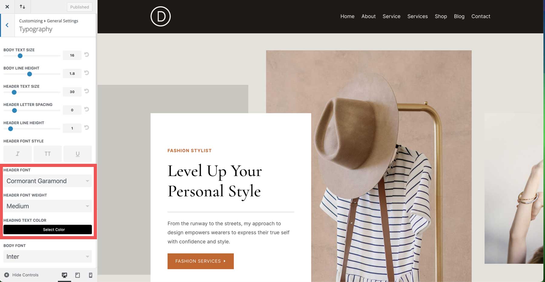 Stylist starter site for Divi