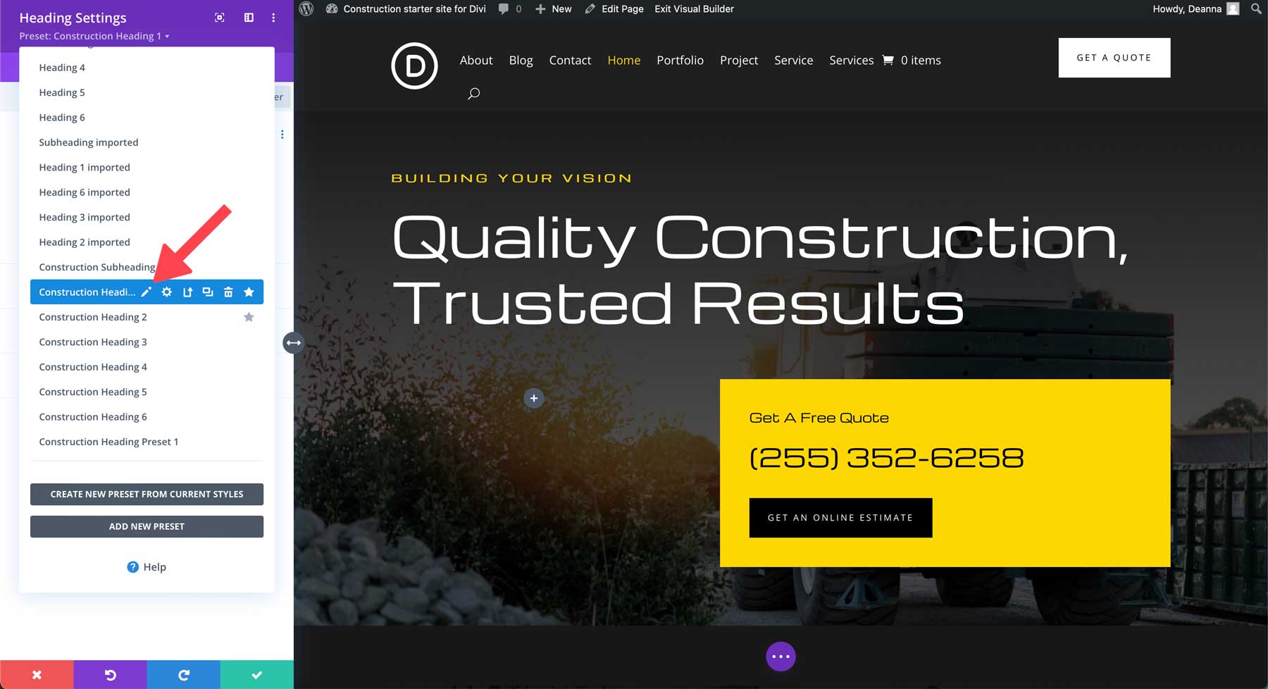 construction starter site for Divi