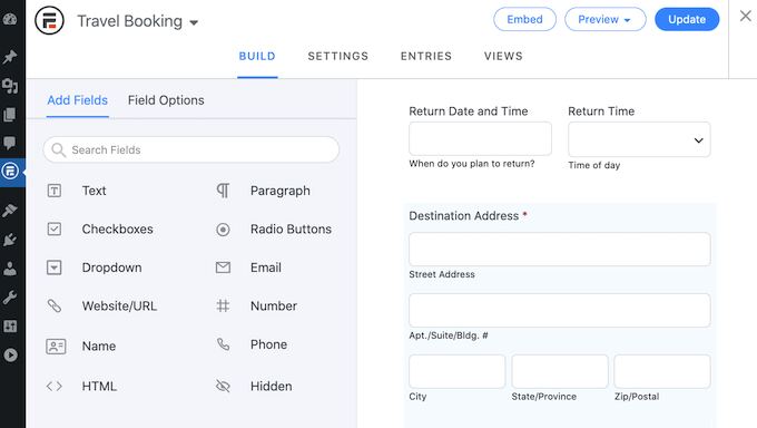 Formidable Forms booking form preview