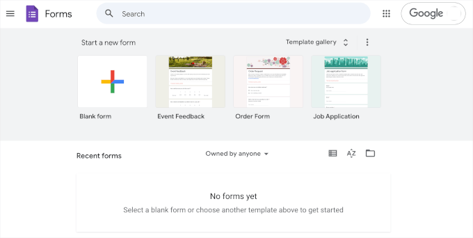 Google Forms' templates