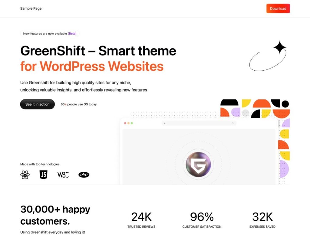 The GreenShift WordPress theme demo.