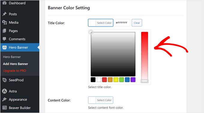 Changing the text color for the background image with Hero Banner plugin