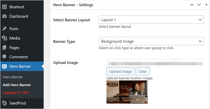 Uploading the hero image to the Hero Banner plugin