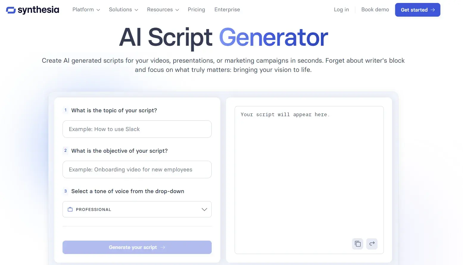 Synthesia’s AI video script writer