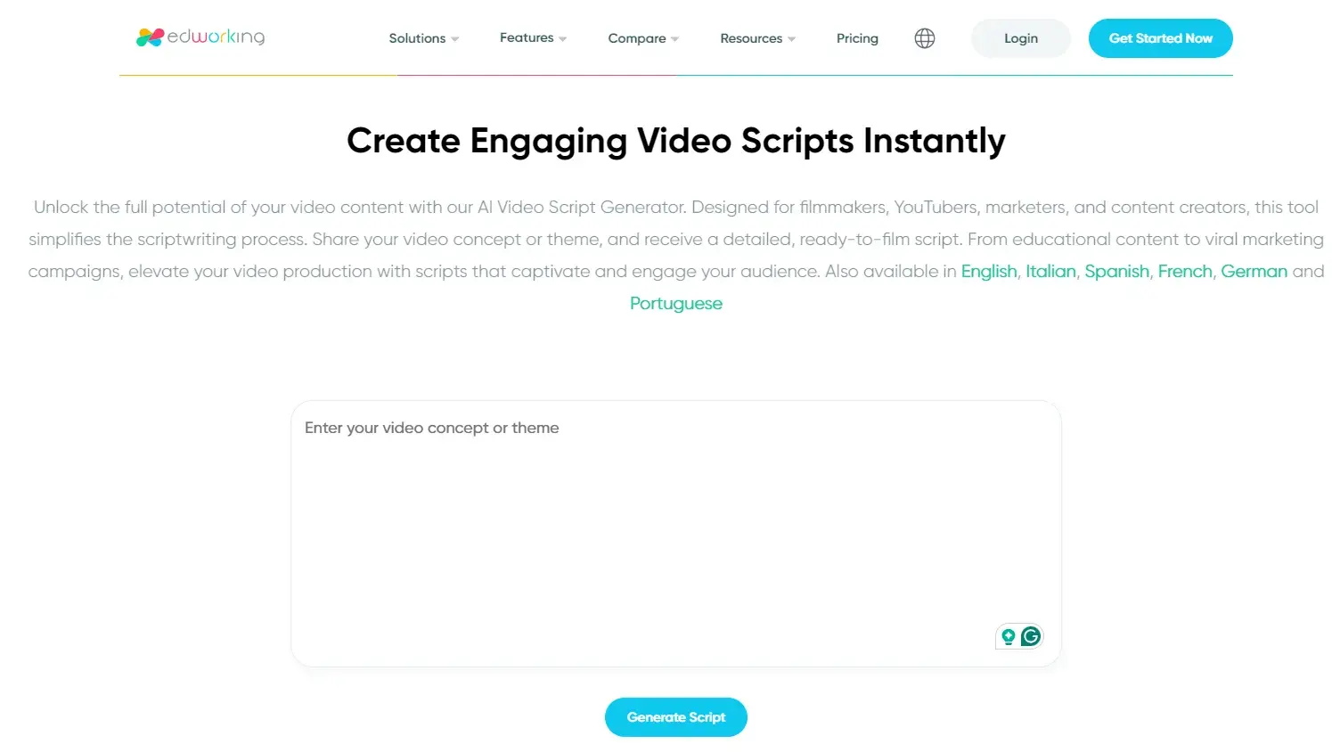 Edworking’s AI video script writer