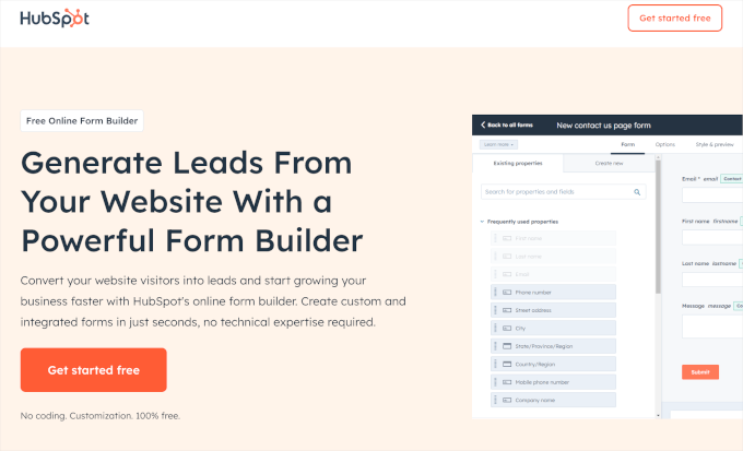 HubSpot Form Builder's homepage