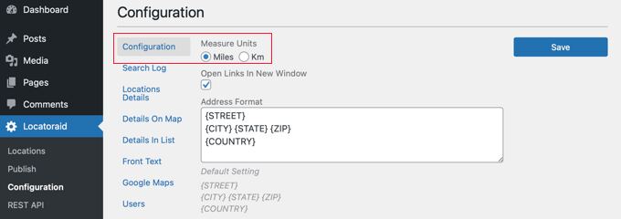 Configure Your Map Including the Units You Wish to Use