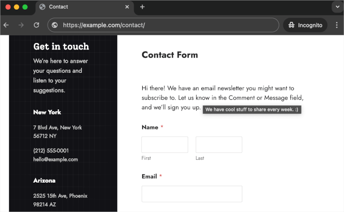 WPForms with custom HTML on a live website