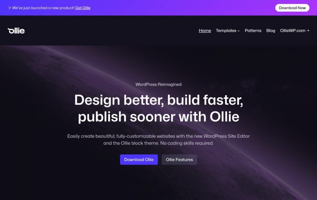 The Ollie WordPress theme demo.