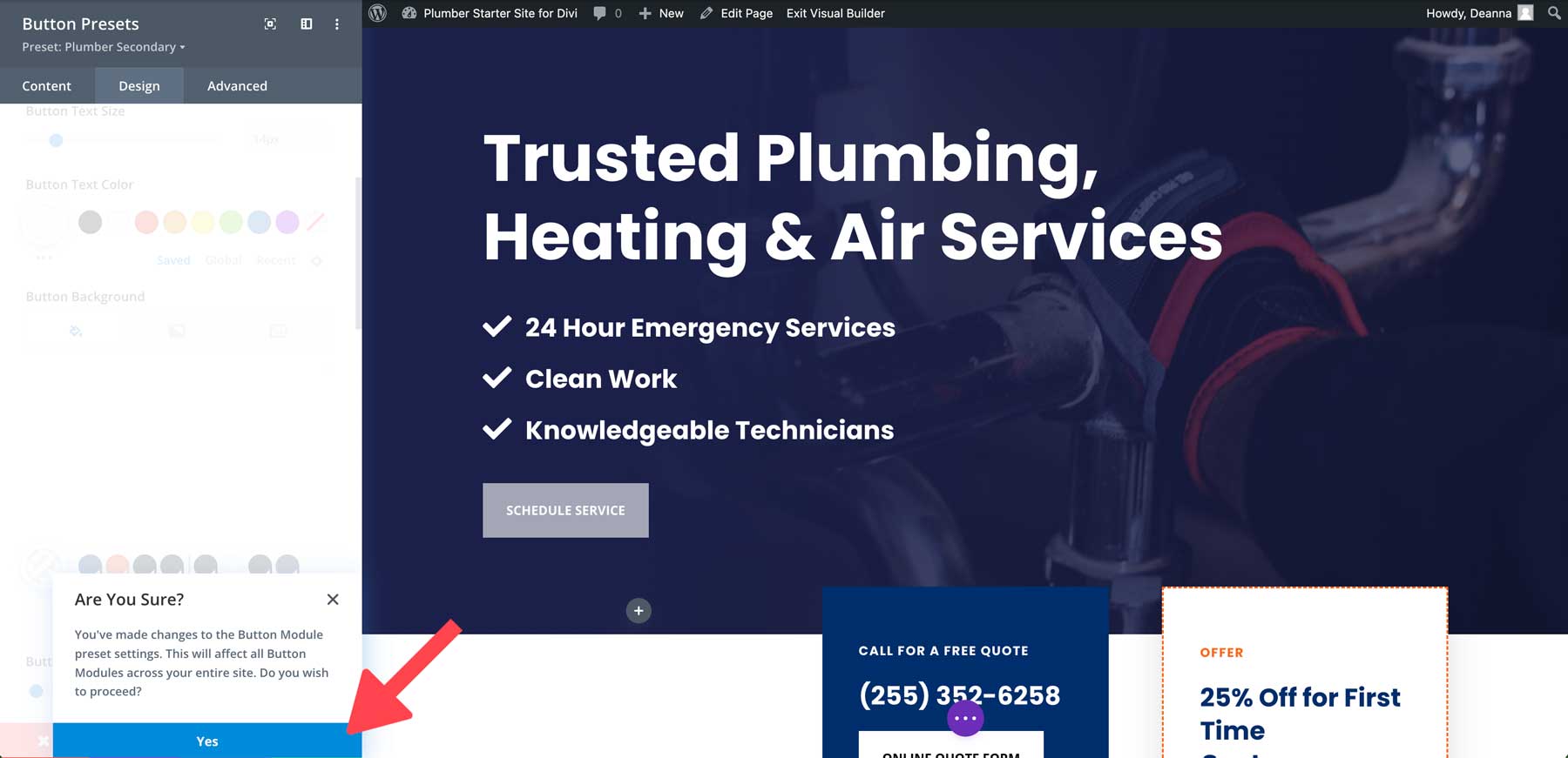 plumber starter site for divi