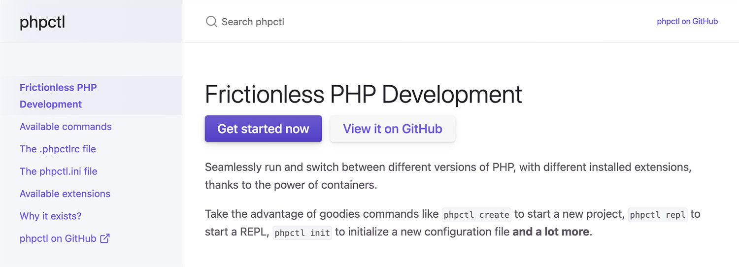 PHPCTL tool for managing PHP versions with Docker