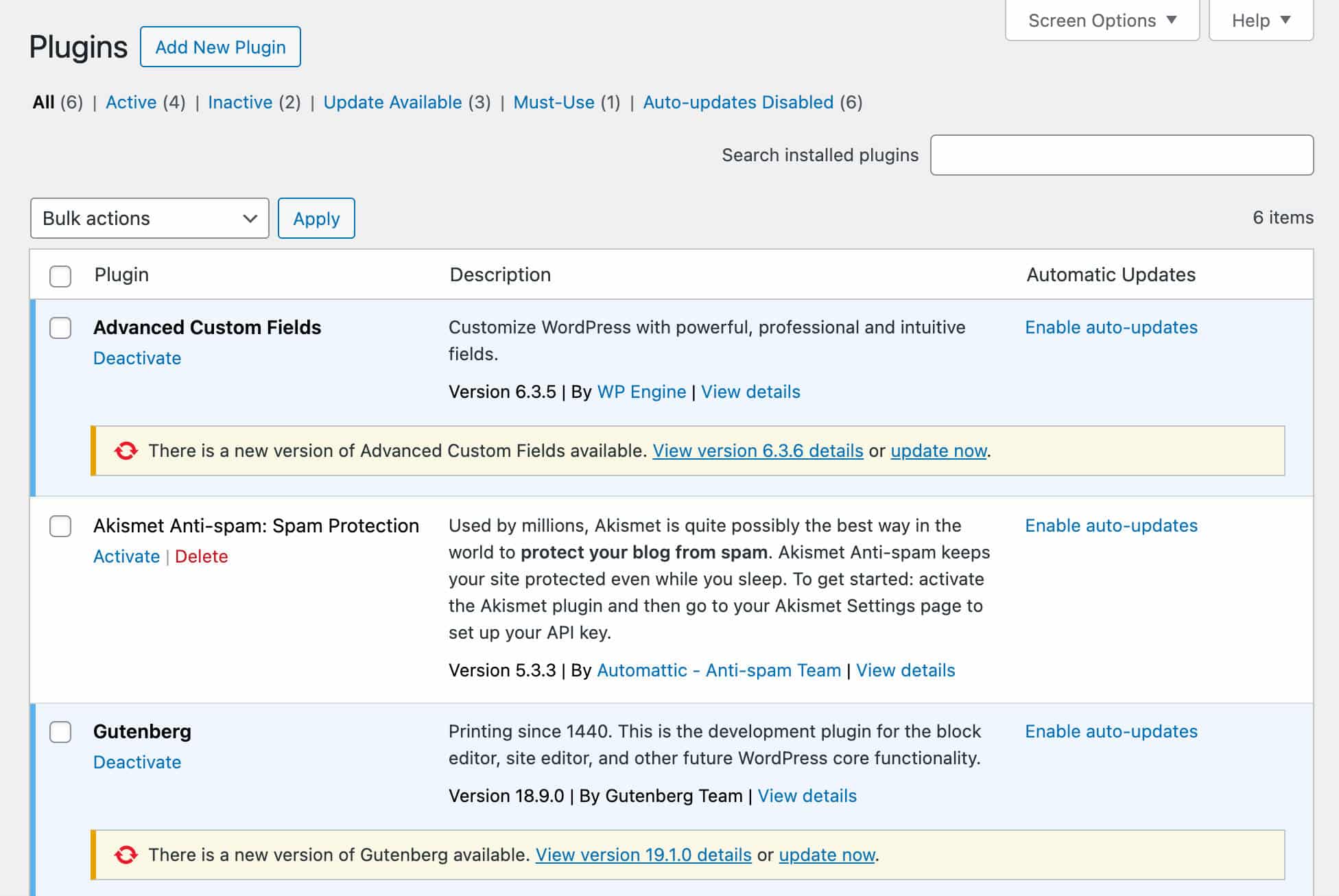 Enable/disable automatic plugin updates