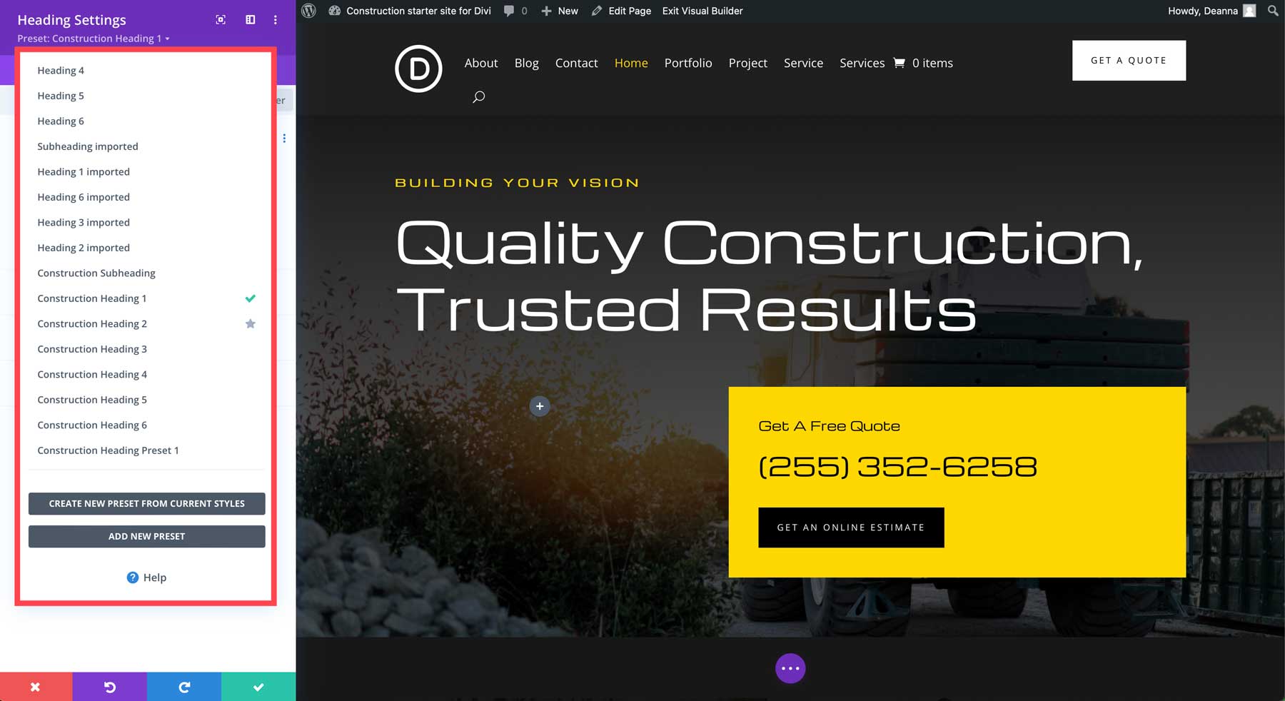 construction starter site for Divi