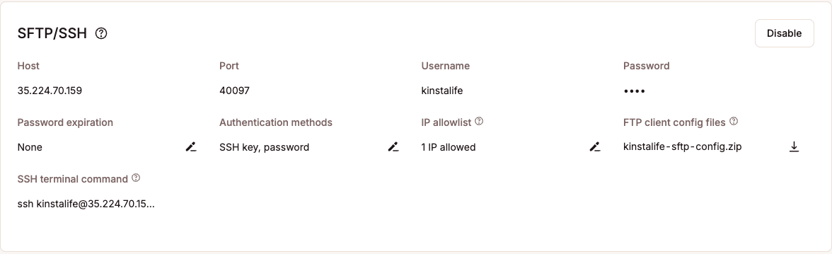 Kinsta SFTP/SSH access information