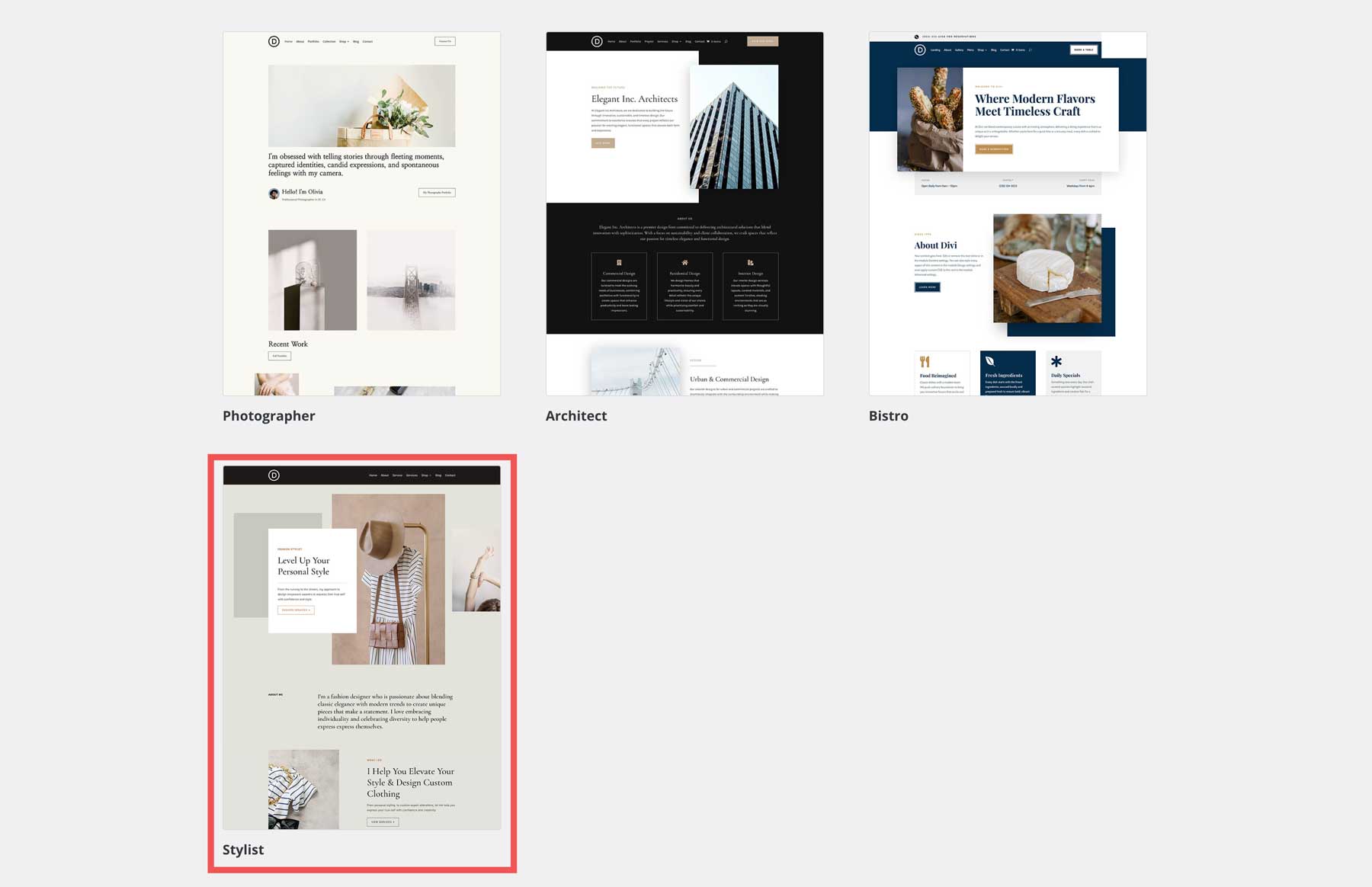 Stylist starter site for Divi