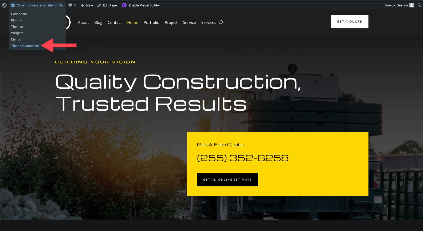 construction starter site for Divi