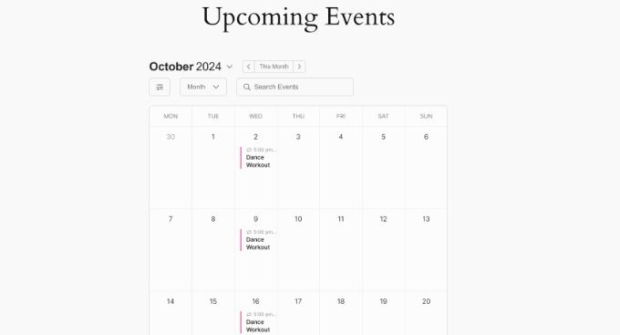 View upcoming events in calendar