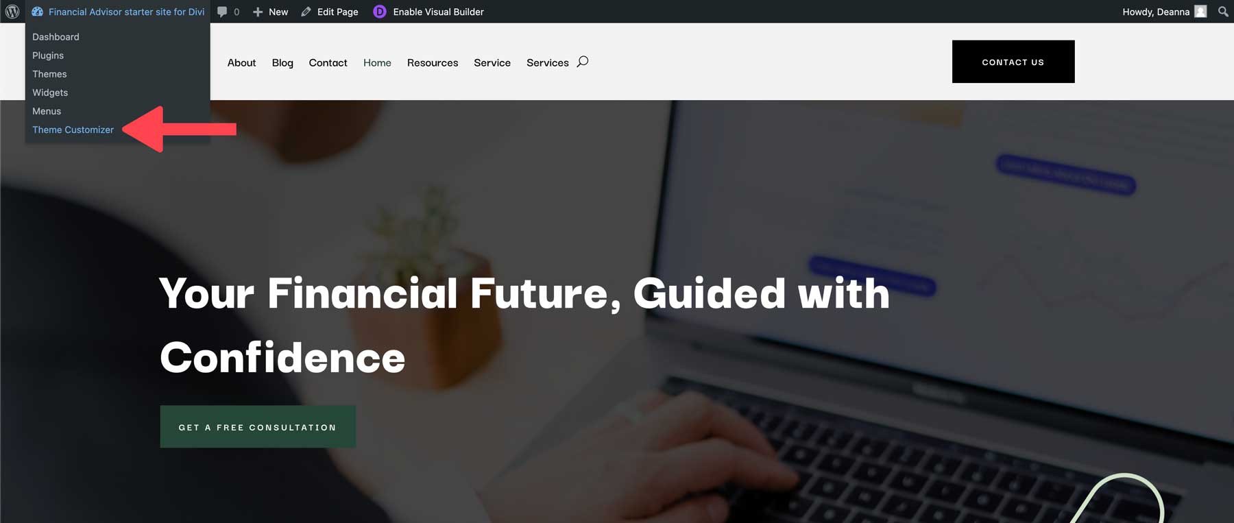 Financial Advisor starter site for Divi