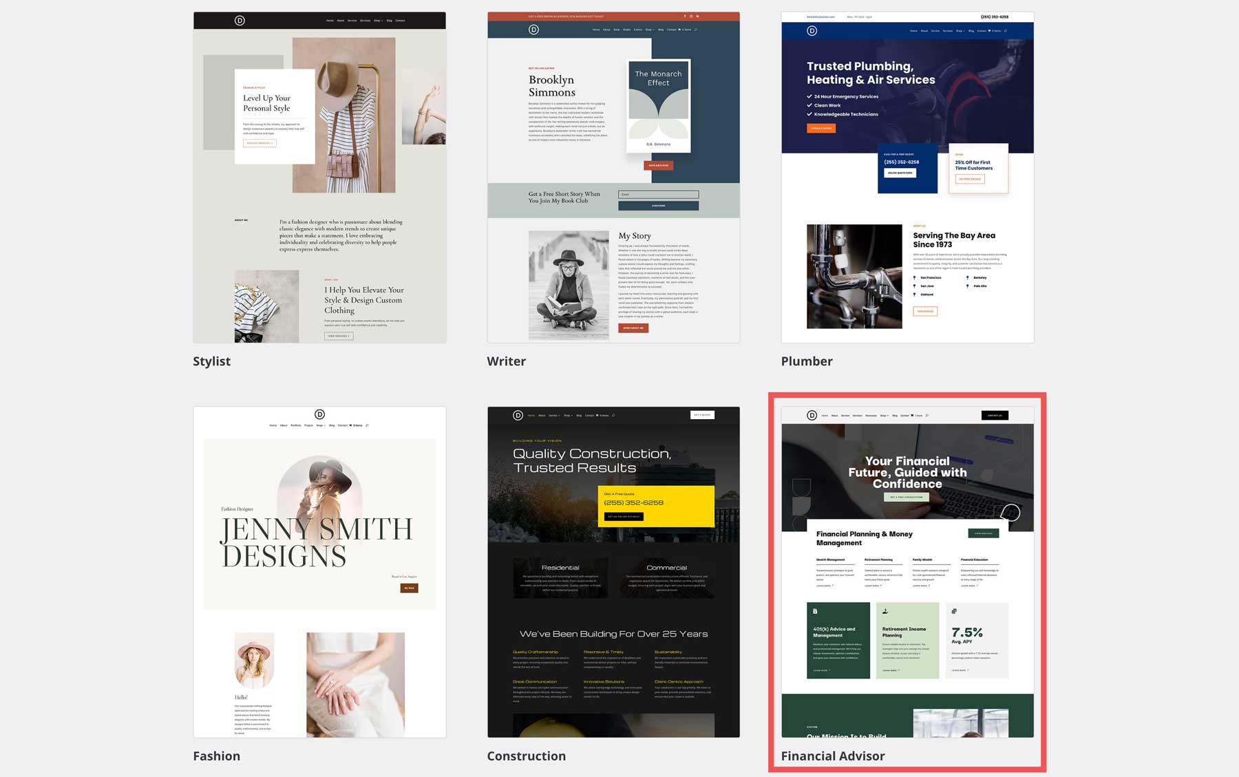Financial Advisor starter site for Divi